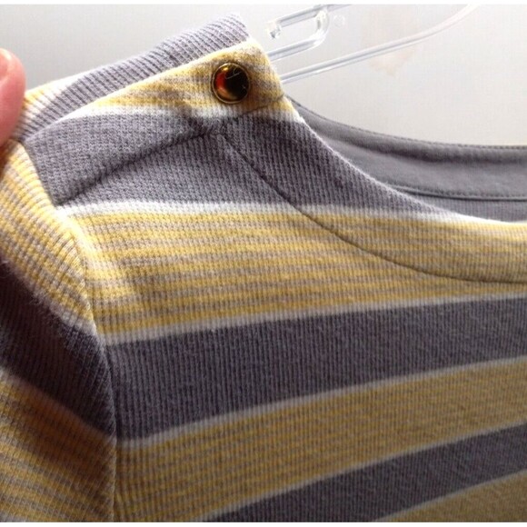 Croft & Barrow Small Tee Striped 3/4 Sleeve Boat Neck Gray Yellow White Stretch - Picture 4 of 7